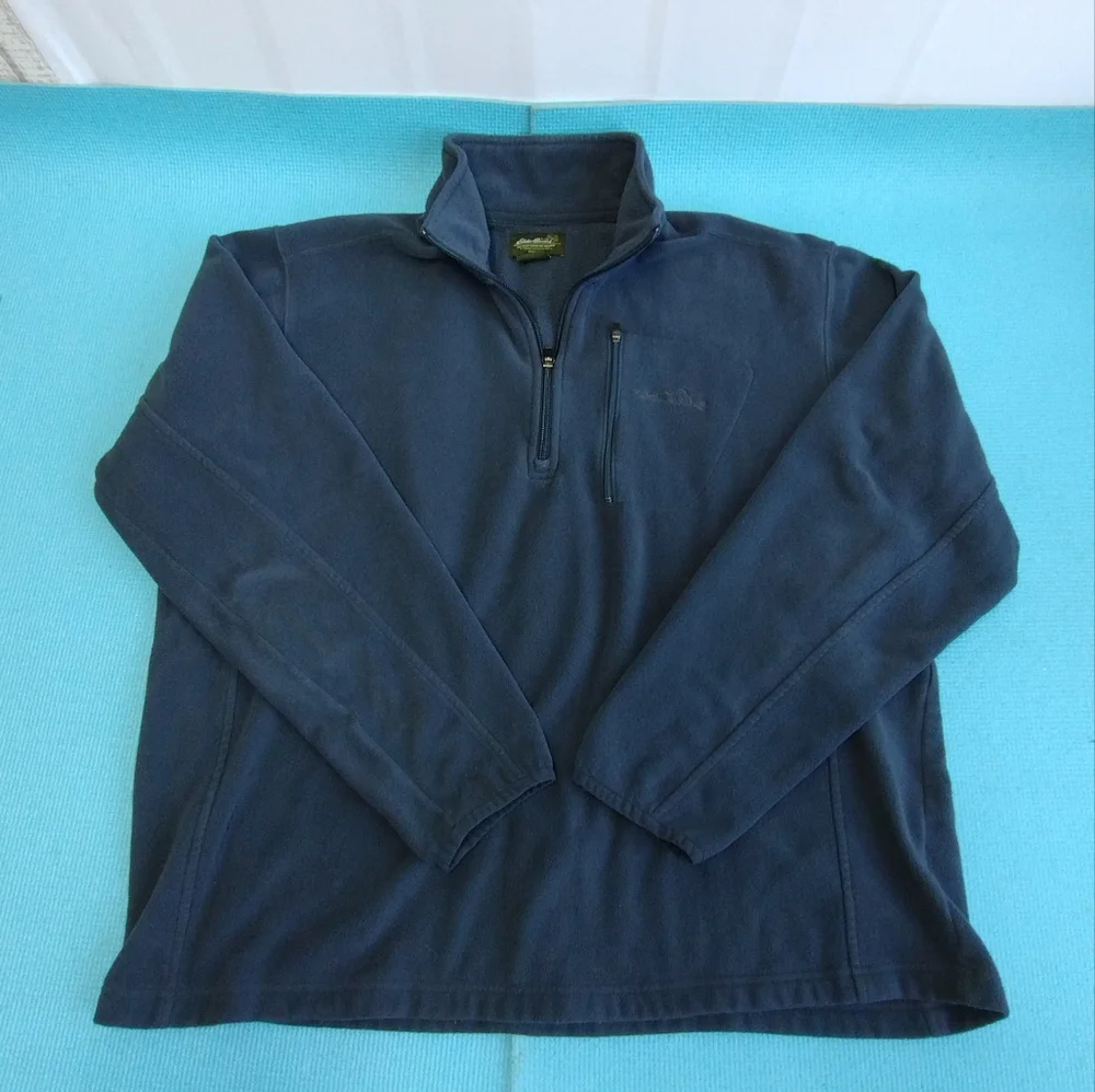 EDDIE BAUER Men's Sweater Fleece 1/4 Zip Blue Size LT